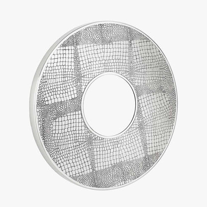 Antique Silver Metal Round Wall Mirror – Statement Croc Effect Design
