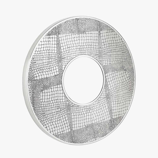 Antique Silver Metal Round Wall Mirror – Statement Croc Effect Design