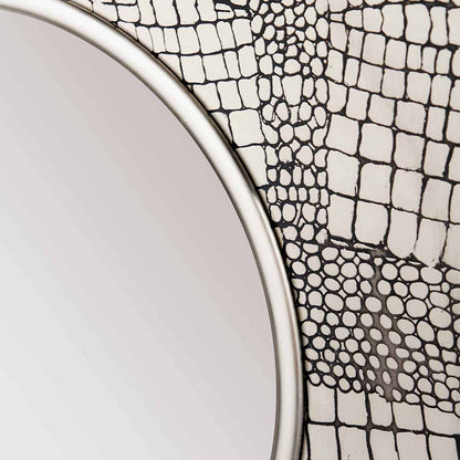 Antique Silver Metal Round Wall Mirror – Statement Croc Effect Design