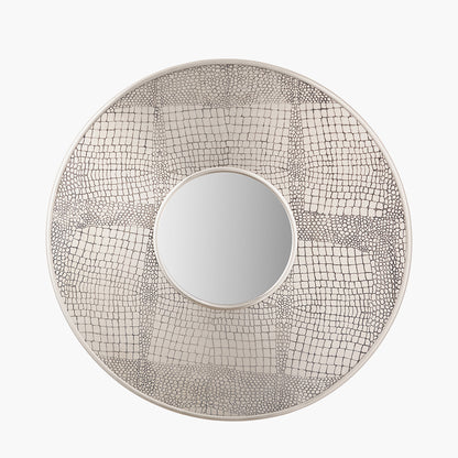 Antique Silver Metal Round Wall Mirror – Statement Croc Effect Design