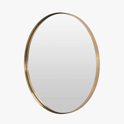 Brushed Gold Metal Slim Frame Round Wall Mirror Medium – Modern Luxe Design