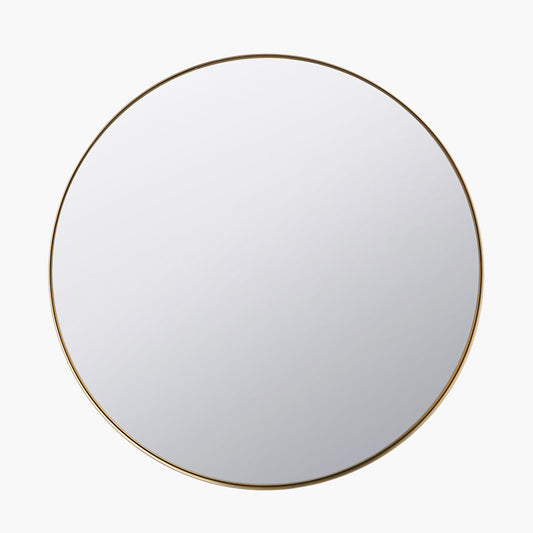 Brushed Gold Metal Slim Frame Round Wall Mirror Large – Modern Luxe Design