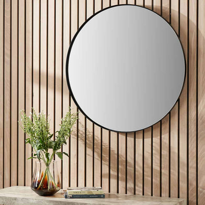 Black Metal Slim Frame Round Wall Mirror Medium – Modern Statement Design