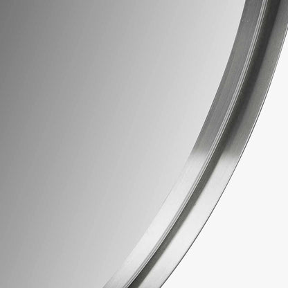 Brushed Silver Metal Slim Frame Round Wall Mirror Small - Modern Minimalist Design