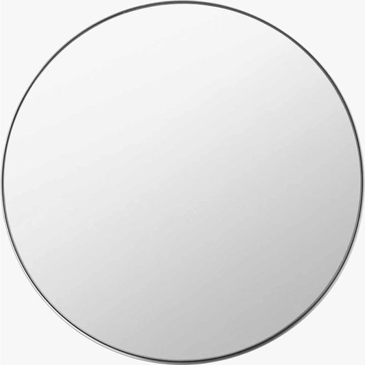 Brushed Silver Metal Slim Frame Round Wall Mirror Small - Modern Minimalist Design