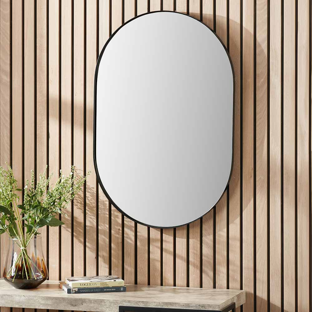 Black Oval Wall Mirror – Slim Metal Frame, Modern Minimalist Design