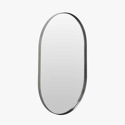 Brushed Silver Oval Wall Mirror – Slim Frame, Modern Minimalist Design