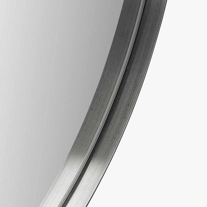 Brushed Silver Oval Wall Mirror – Slim Frame, Modern Minimalist Design