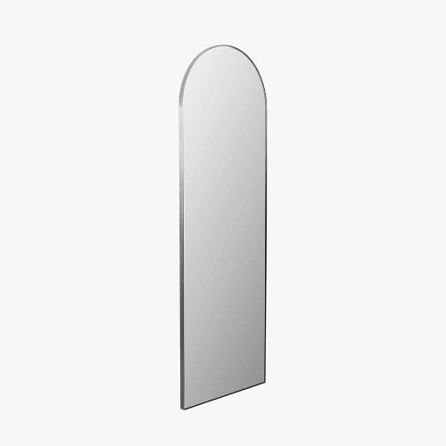 Brushed Silver Metal Slim Frame Arch Floor Mirror. Dimensions W70xD3xH200cm. This full-length mirror makes a bold statement, its arched shape and slim brushed silver frame blend contemporary style with classic charm. Shop online today at www.nobleandnook.co.uk