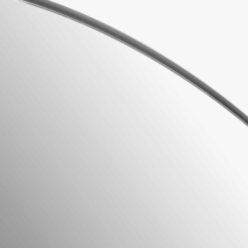 Brushed Silver Metal Slim Frame Arch Floor Mirror. Dimensions W70xD3xH200cm. This full-length mirror makes a bold statement, its arched shape and slim brushed silver frame blend contemporary style with classic charm. Shop online today at www.nobleandnook.co.uk