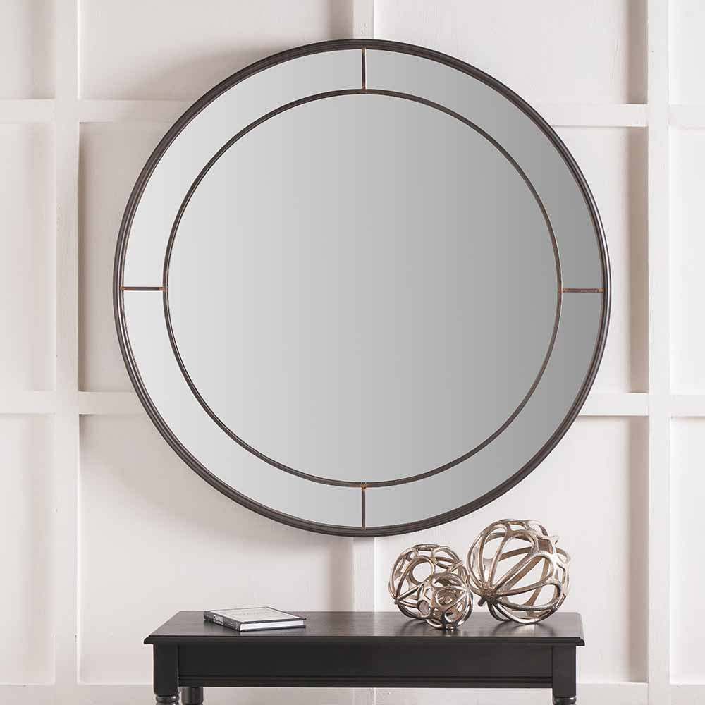 Shop the Antique Bronze Metal Large Round Wall Mirror. Its generous scale and beautifully detailed inner frame bring elegance and sophistication to your home. Shop online today at www.nobleandnook.co.uk