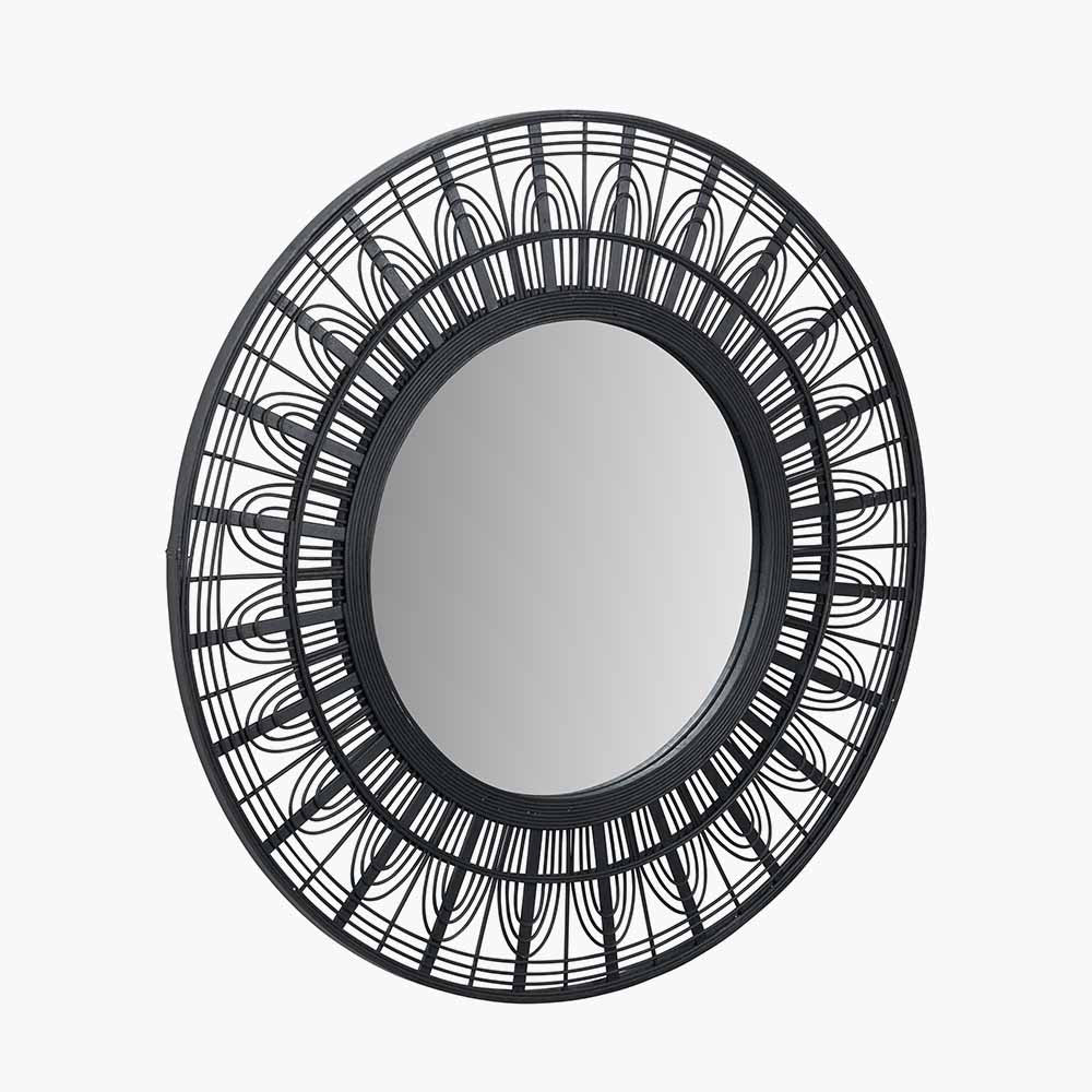 Black Bamboo Frame Round Wall Mirror | Scandi Wall Mirror UK