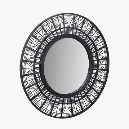 Black Bamboo Frame Round Wall Mirror | Scandi Wall Mirror UK