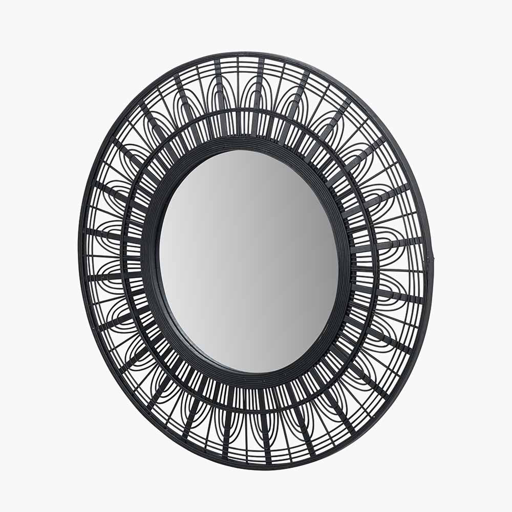 Black Bamboo Frame Round Wall Mirror | Scandi Wall Mirror UK