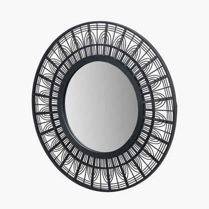 Black Bamboo Frame Round Wall Mirror | Scandi Wall Mirror UK