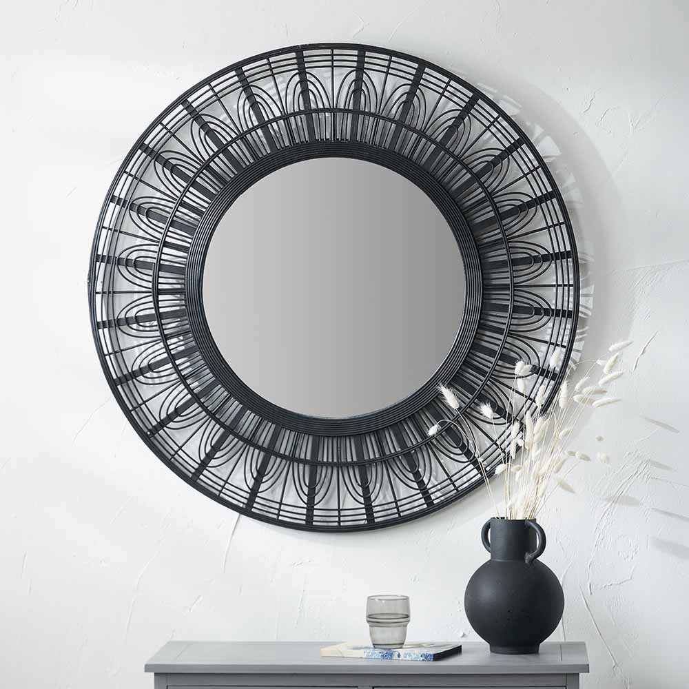 Black Bamboo Frame Round Wall Mirror | Scandi Wall Mirror UK