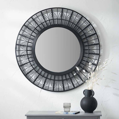 Black Bamboo Frame Round Wall Mirror | Scandi Wall Mirror UK