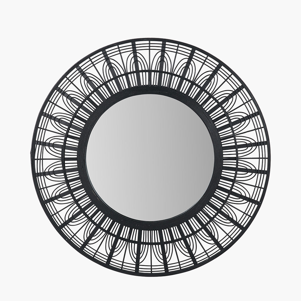 Black Bamboo Frame Round Wall Mirror | Scandi Wall Mirror UK