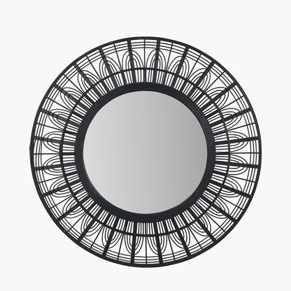 Black Bamboo Frame Round Wall Mirror | Scandi Wall Mirror UK