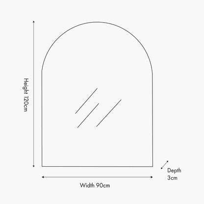 Brushed Gold Tall Arch Wall Mirror – Slim Frame, Modern Minimalist Design
