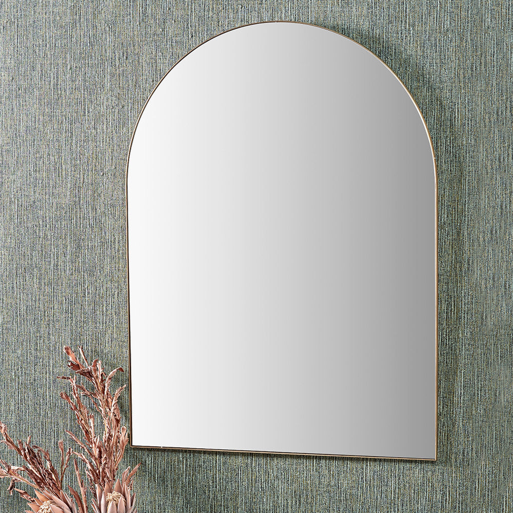 Brushed Gold Tall Arch Wall Mirror – Slim Frame, Modern Minimalist Design