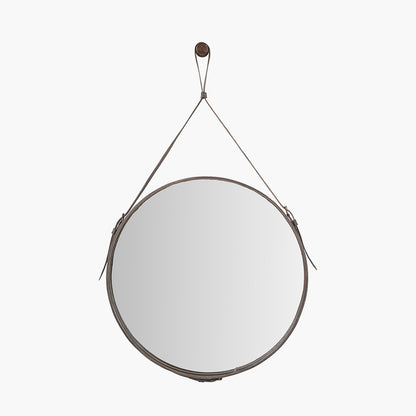 Peppercorn Leather Frame Round Wall Mirror – Sophisticated Modern Statement Piece