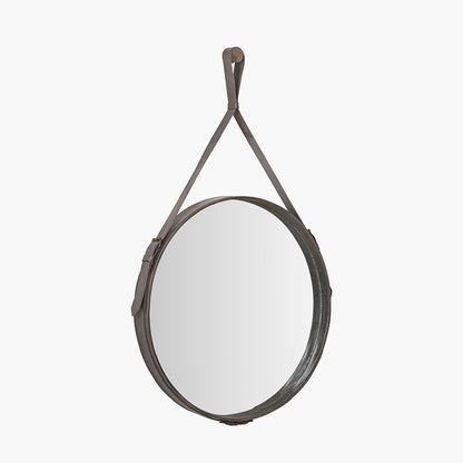 Peppercorn Leather Frame Round Wall Mirror – Sophisticated Modern Statement Piece