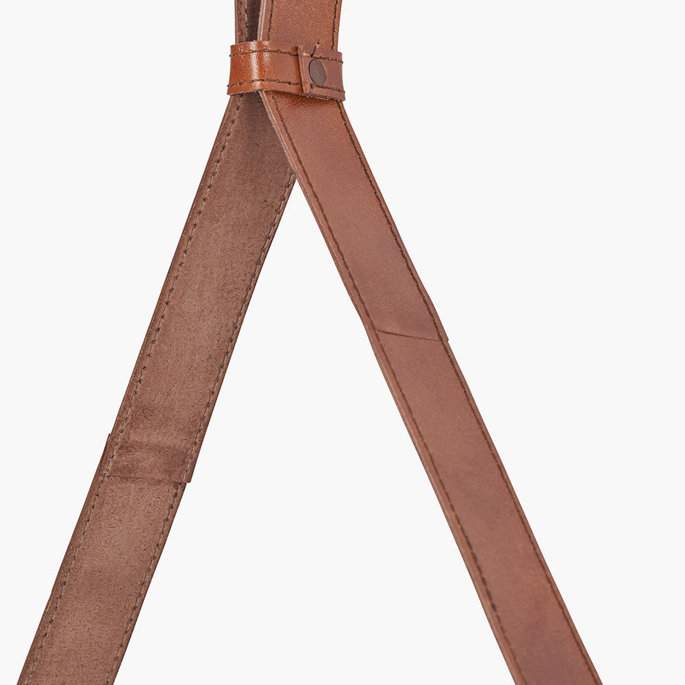 Vintage Brown Leather Frame Round Wall Mirror with Hanging Strap – Large Statement Mirror