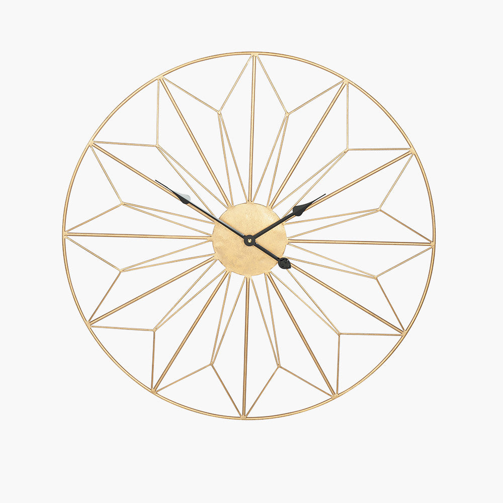 Antique Gold Metal Geometric Round Wall Clock