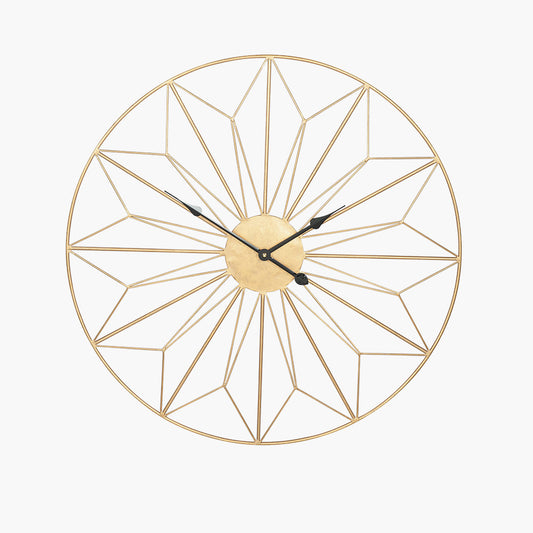 Antique Gold Metal Geometric Round Wall Clock