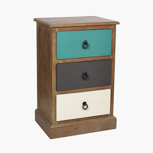 Loft Blue Multicoloured Pine Wood 3 Drawer Unit | Industrial Style Storage