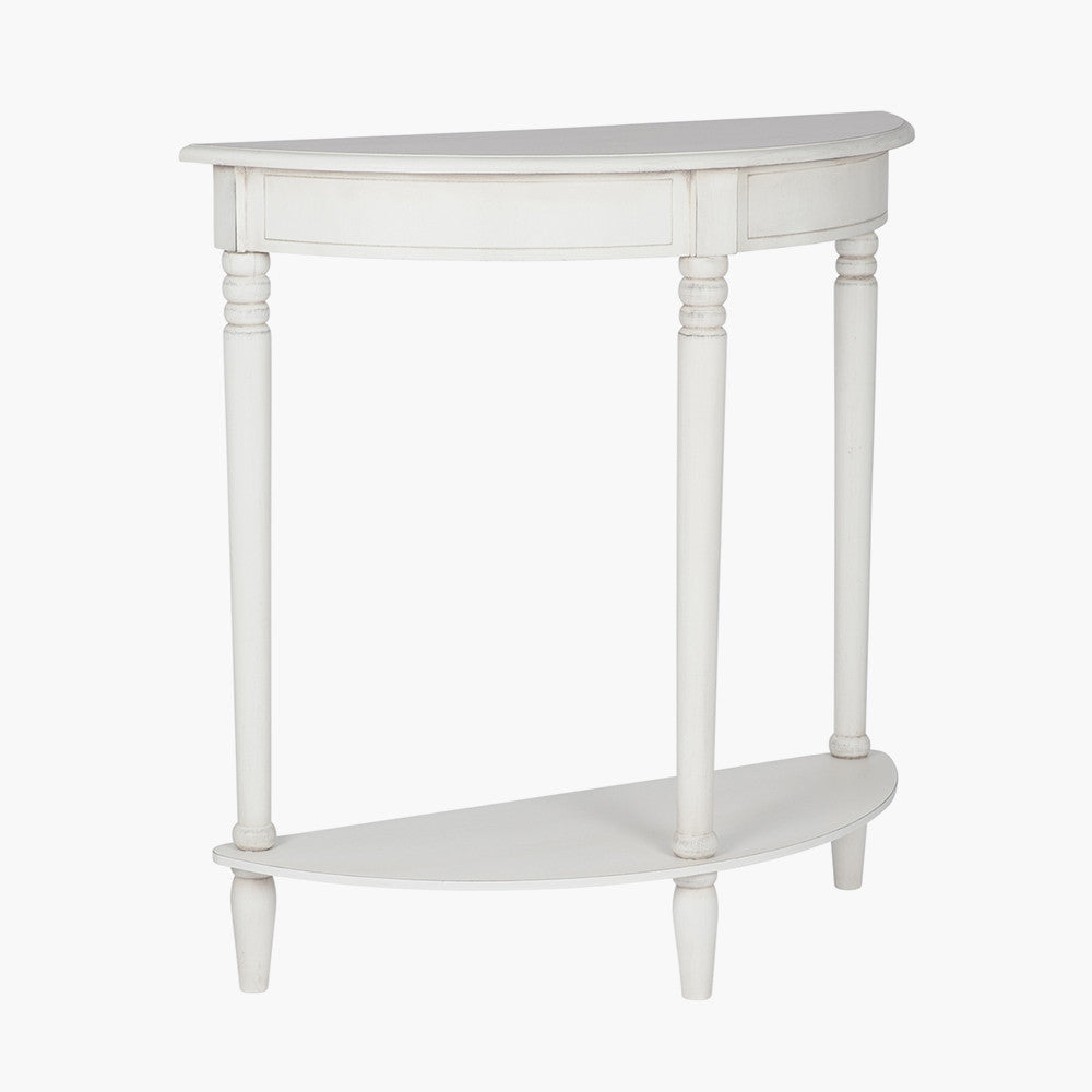 Heritage Elizabeth White Pine Wood Half Moon Console Table