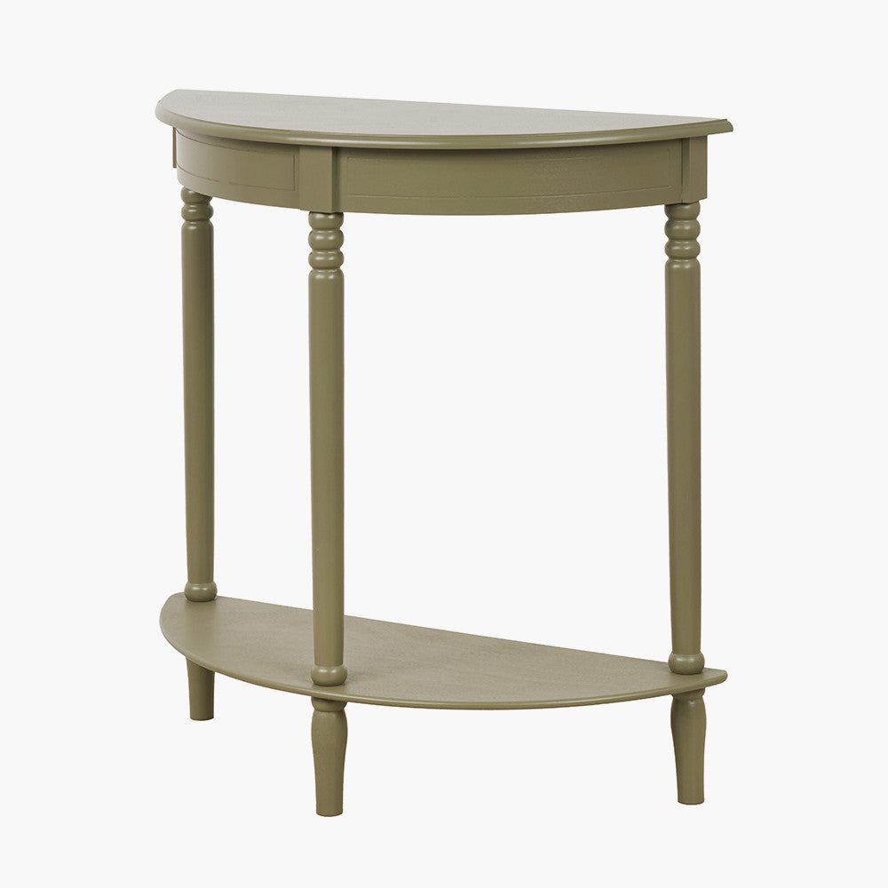 Heritage Olive Pine Wood Half Moon Console Table