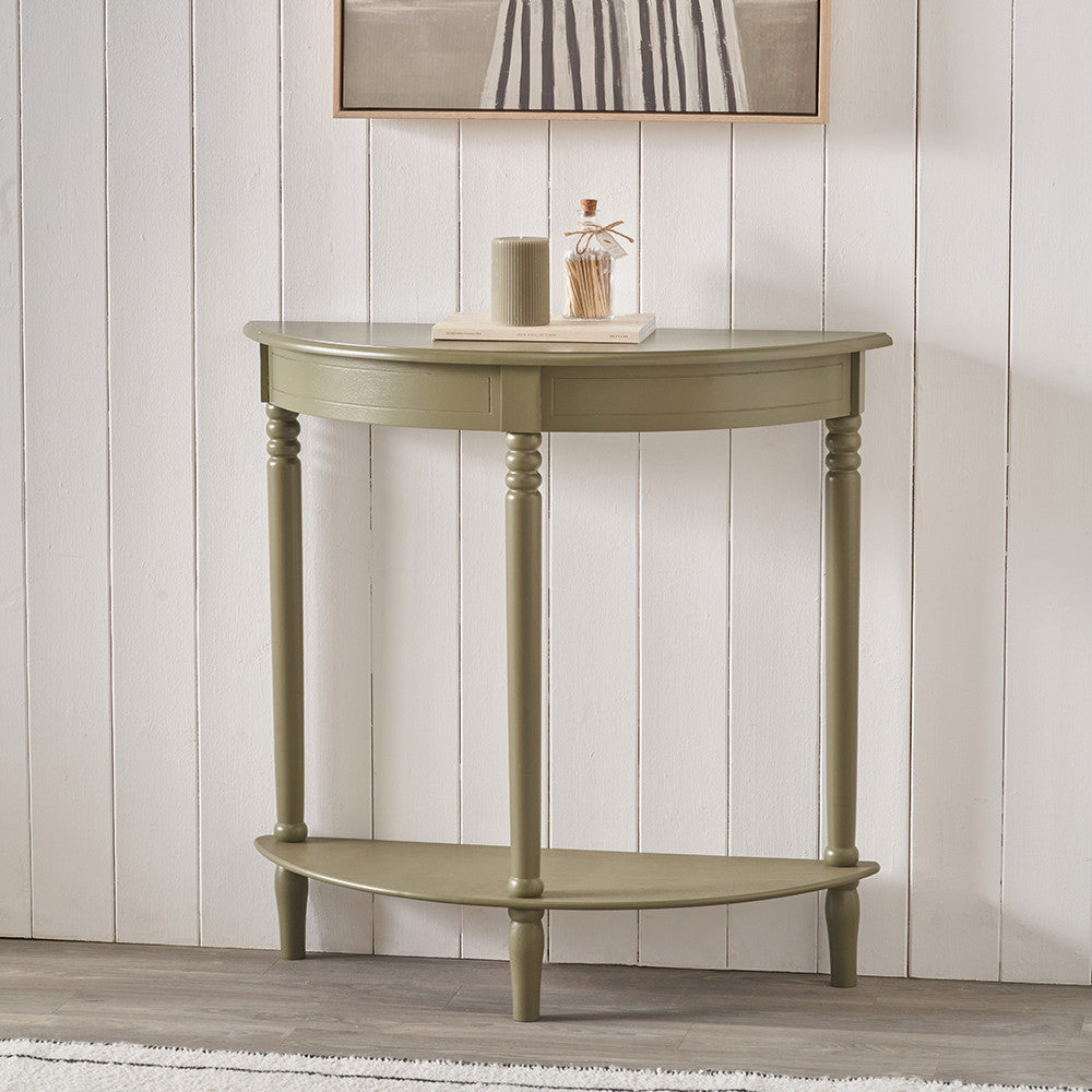 Heritage Olive Pine Wood Half Moon Console Table