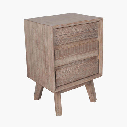 Kalmar Sand Wash Acacia Wood 3 Drawer Bedside Unit | Scandi Furniture