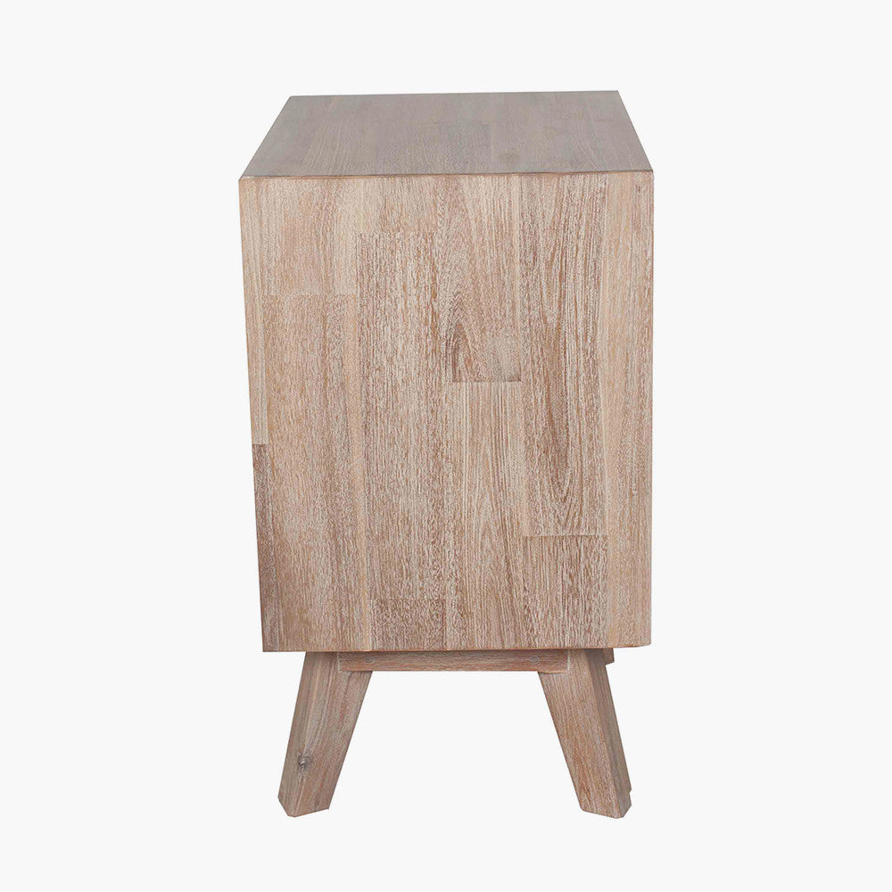 Kalmar Sand Wash Acacia Wood 3 Drawer Bedside Unit | Scandi Furniture