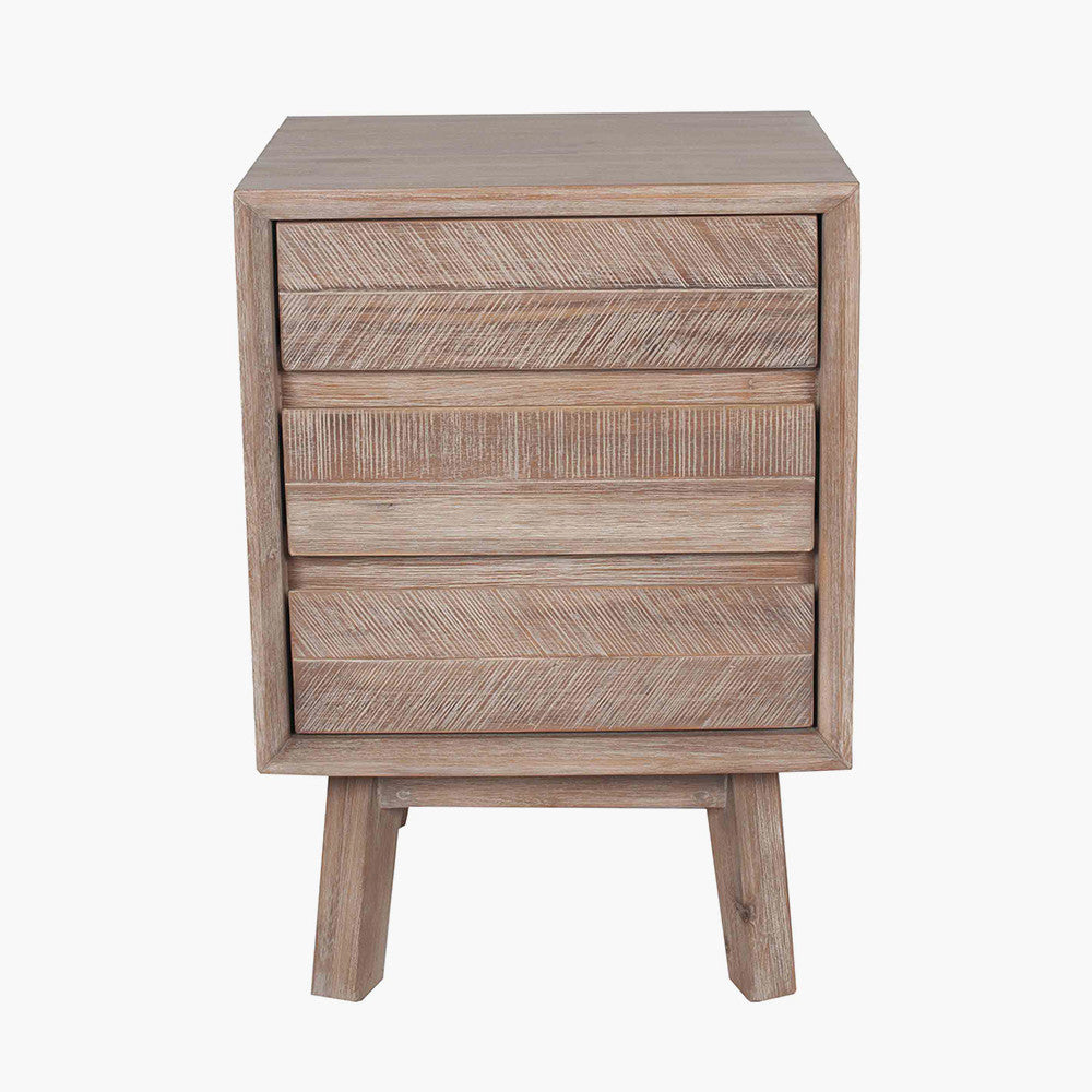 Kalmar Sand Wash Acacia Wood 3 Drawer Bedside Unit | Scandi Furniture