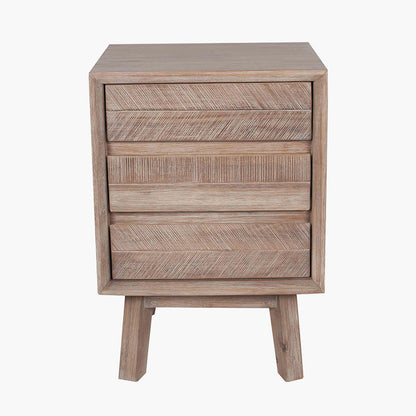 Kalmar Sand Wash Acacia Wood 3 Drawer Bedside Unit | Scandi Furniture