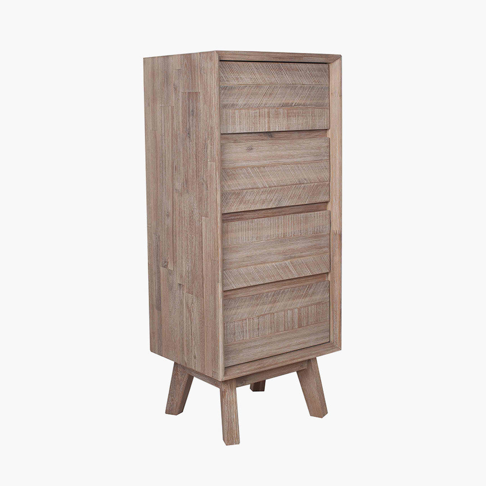 Kalmar Sand Wash Acacia Wood 4 Drawer Tall Unit