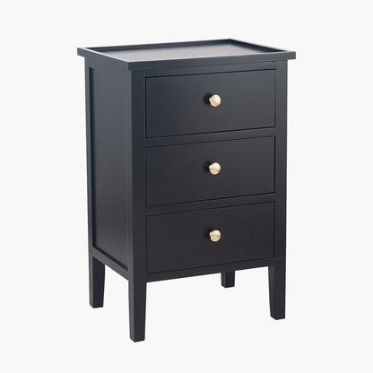 Chelmsford Satin Black Pine 3 Drawer Unit | Modern Bedside Storage Cabinet