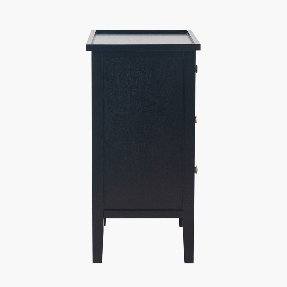 Chelmsford Satin Black Pine 3 Drawer Unit | Modern Bedside Storage Cabinet