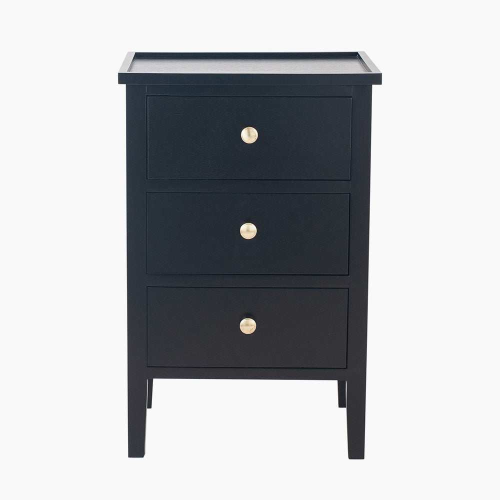 Chelmsford Satin Black Pine 3 Drawer Unit | Modern Bedside Storage Cabinet
