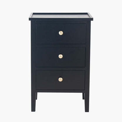 Chelmsford Satin Black Pine 3 Drawer Unit | Modern Bedside Storage Cabinet