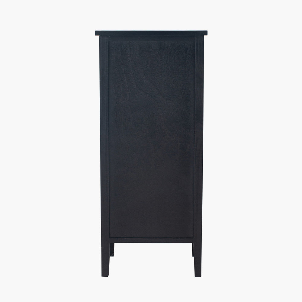 Chelmsford Satin Black Pine Wood 5 Drawer Tall Unit