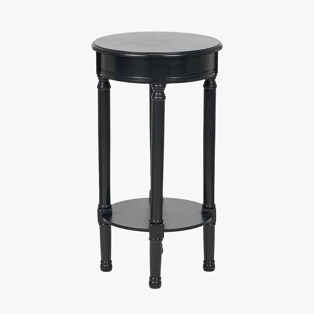 Heritage Black Pine Wood Round Accent Table