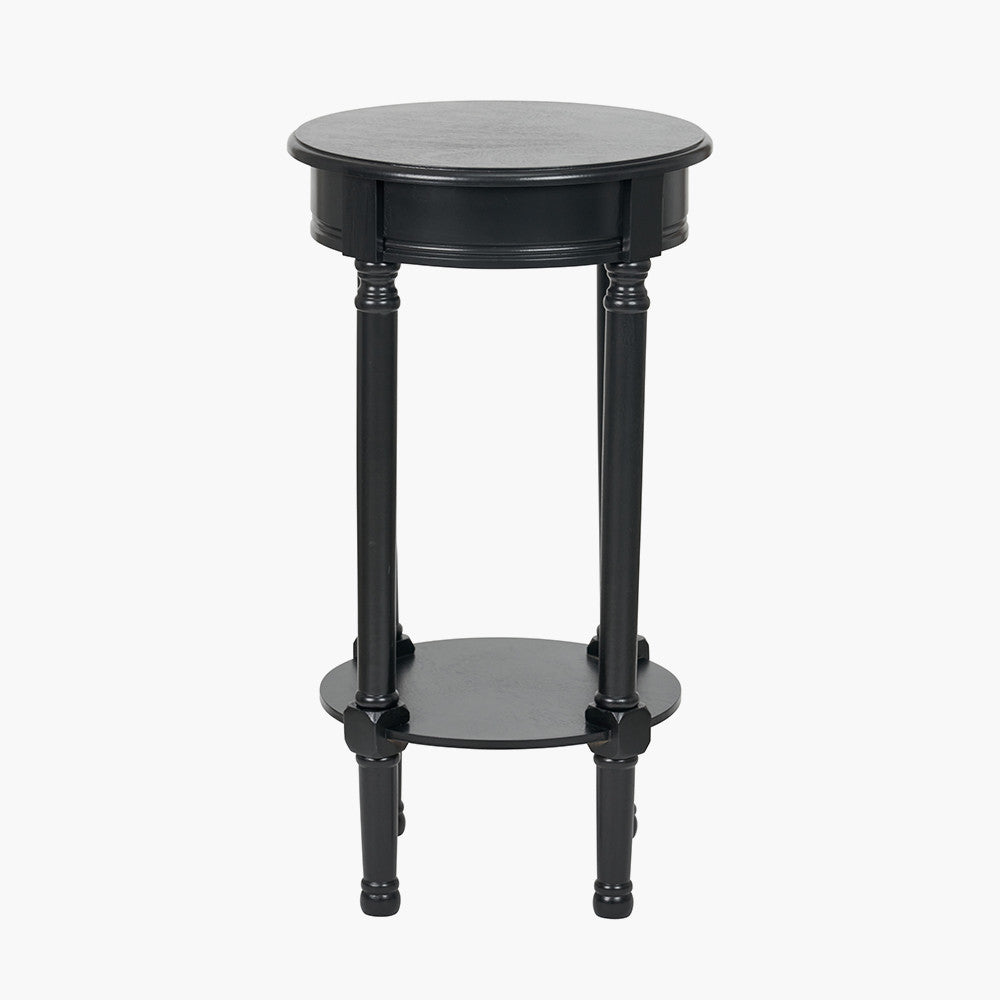 Heritage Black Pine Wood Round Accent Table