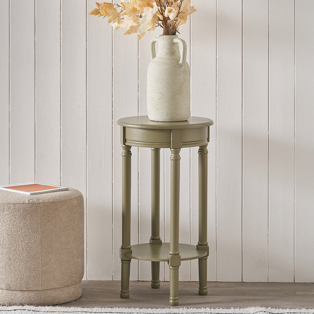 Heritage Olive Pine Wood Round Accent Table