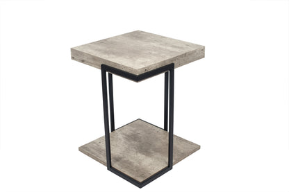 Jersey Concrete Effect Wood Veneer and Black Metal Side Table