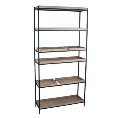 Introduce industrial elegance to your interior with the Gallery 5 Shelf Unit with a matte black metal frame with natural wood veneer shelves. W90xD31xH184cm. Fully Assembled. Available today at www.nobleandnook.co.uk