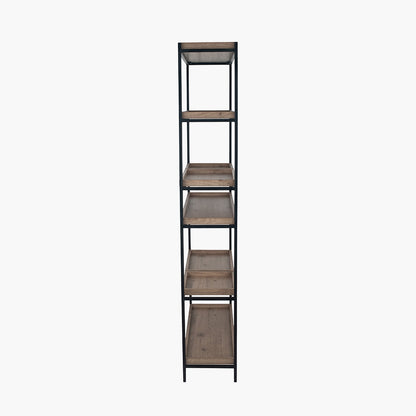 Introduce industrial elegance to your interior with the Gallery 5 Shelf Unit with a matte black metal frame with natural wood veneer shelves. W90xD31xH184cm. Fully Assembled. Available today at www.nobleandnook.co.uk